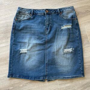 Cato Premium Distressed Denim Skirt Retro Blue Jean Y2K Indie Sleaze Momcore
